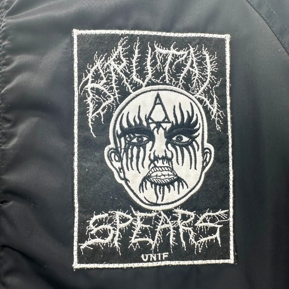Rare UNIF Brutal Spears Bomber Jacket Womens XS Black Oversize Punk Goth Emo Pop - Picture 2 of 10